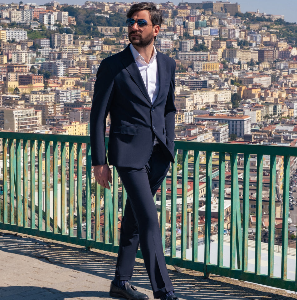 Abito uomo monopetto blu navy - dettaglio giacca e revers | New Gersi