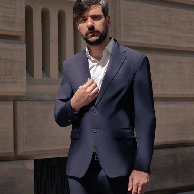 Abito uomo blu navy monopetto - vista laterale | New Gersi