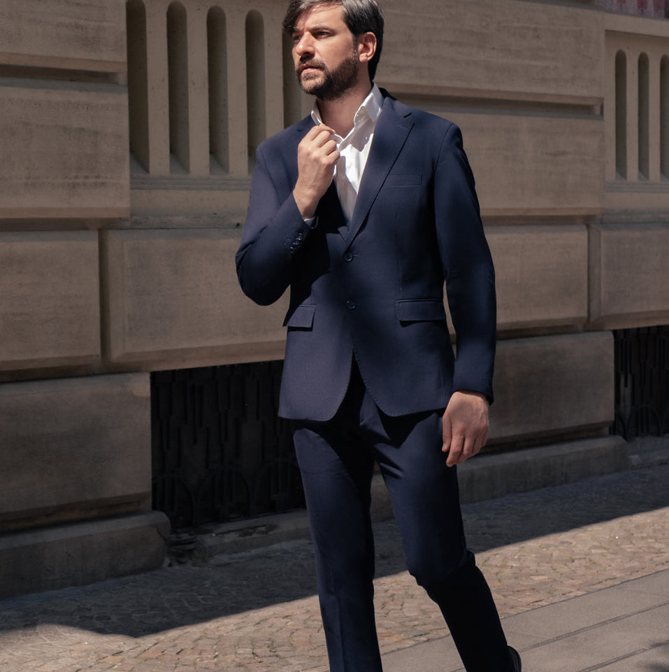 Abito uomo monopetto blu navy - pantalone con piega frontale | New Gersi